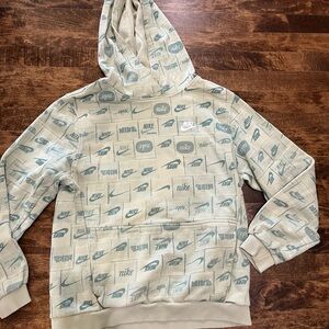 Nike Men's Patterned Beige and Green Hoodie
